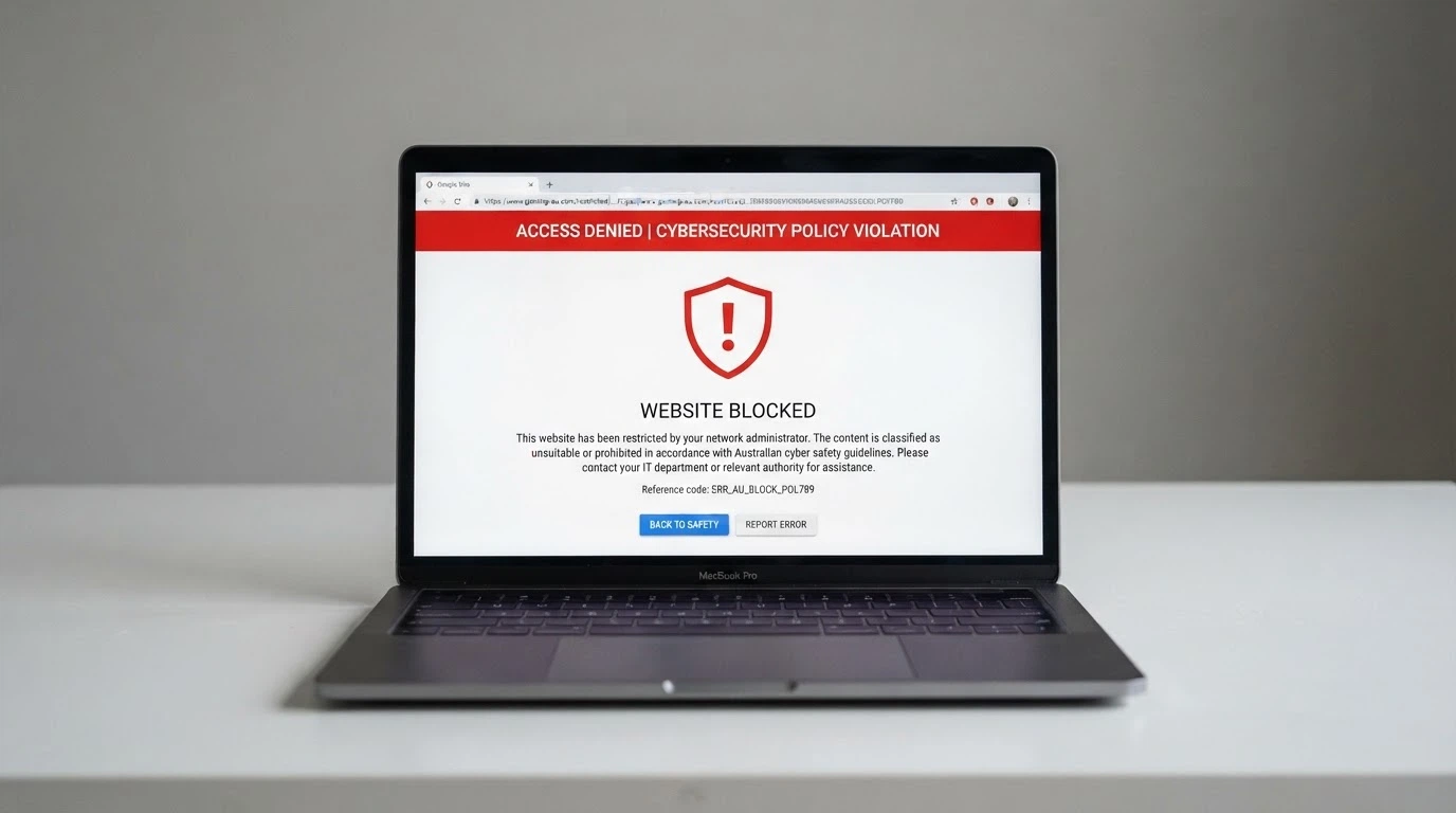 A browser window displaying the ACMA-blocked-site notice that Australian internet users see when attempting to access a blocked illegal gambling website