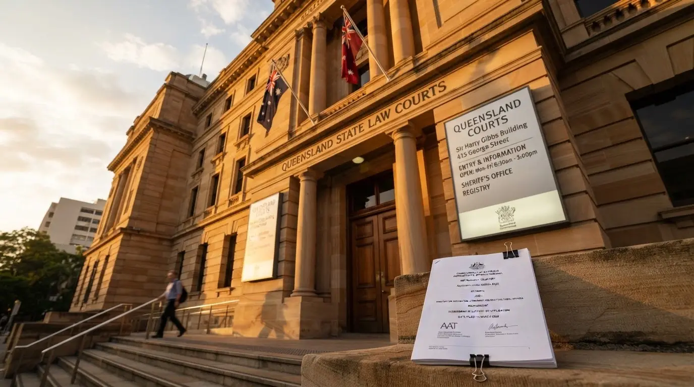 An Australian government building exterior with the ACMA logo visible, alongside a document labelled “Interactive Gambling Act 2001”