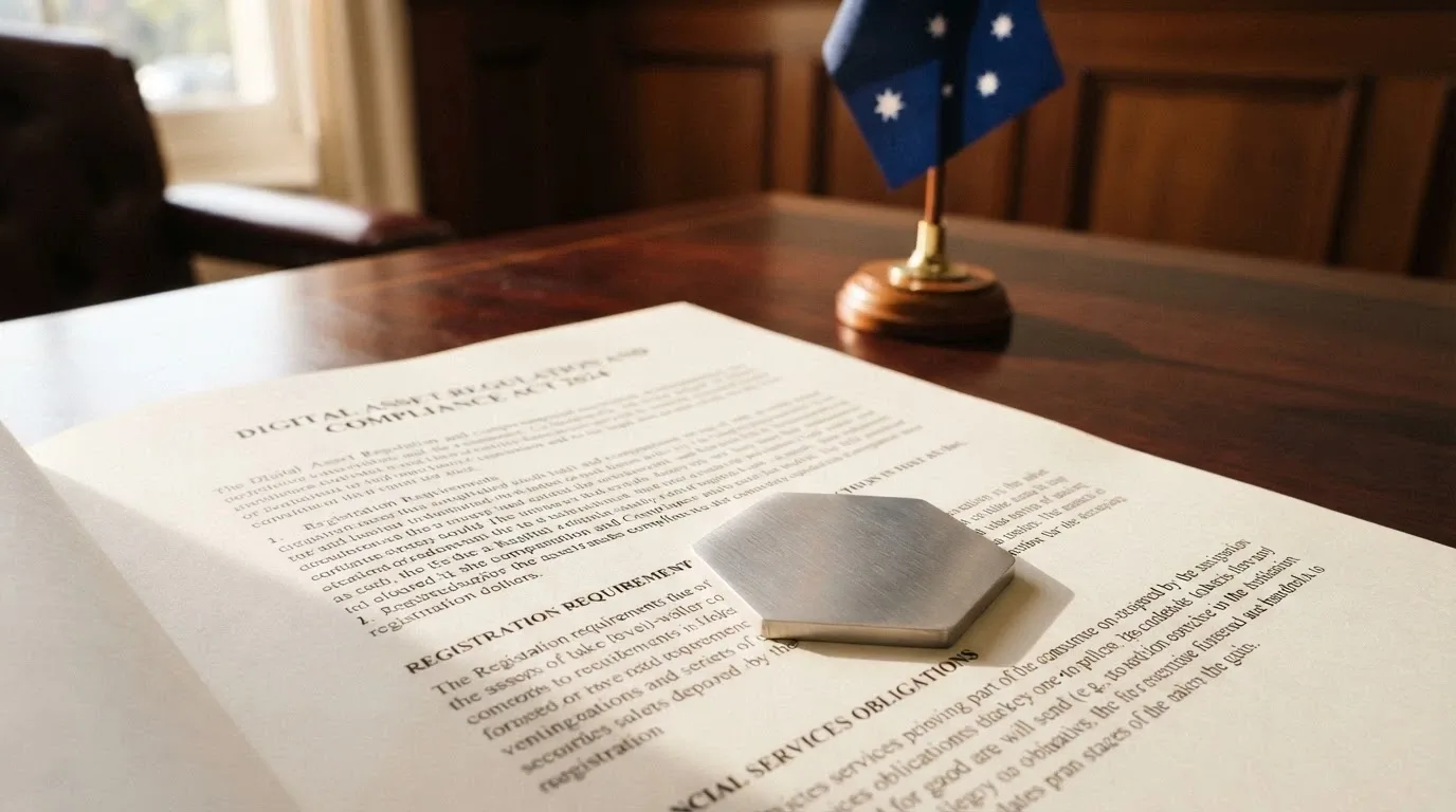 Australian legal references or the ACMA identifier alongside a cryptocurrency symbol