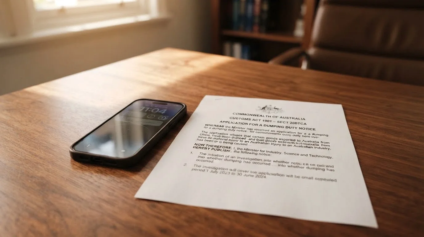 A smartphone beside a document bearing the Australian Coat of Arms and the words Interactive Gambling Act, on a desk under natural light