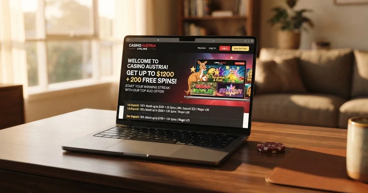 A screen displaying several online casino welcome bonus offers with Australian dollar amounts and wagering terms highlighted