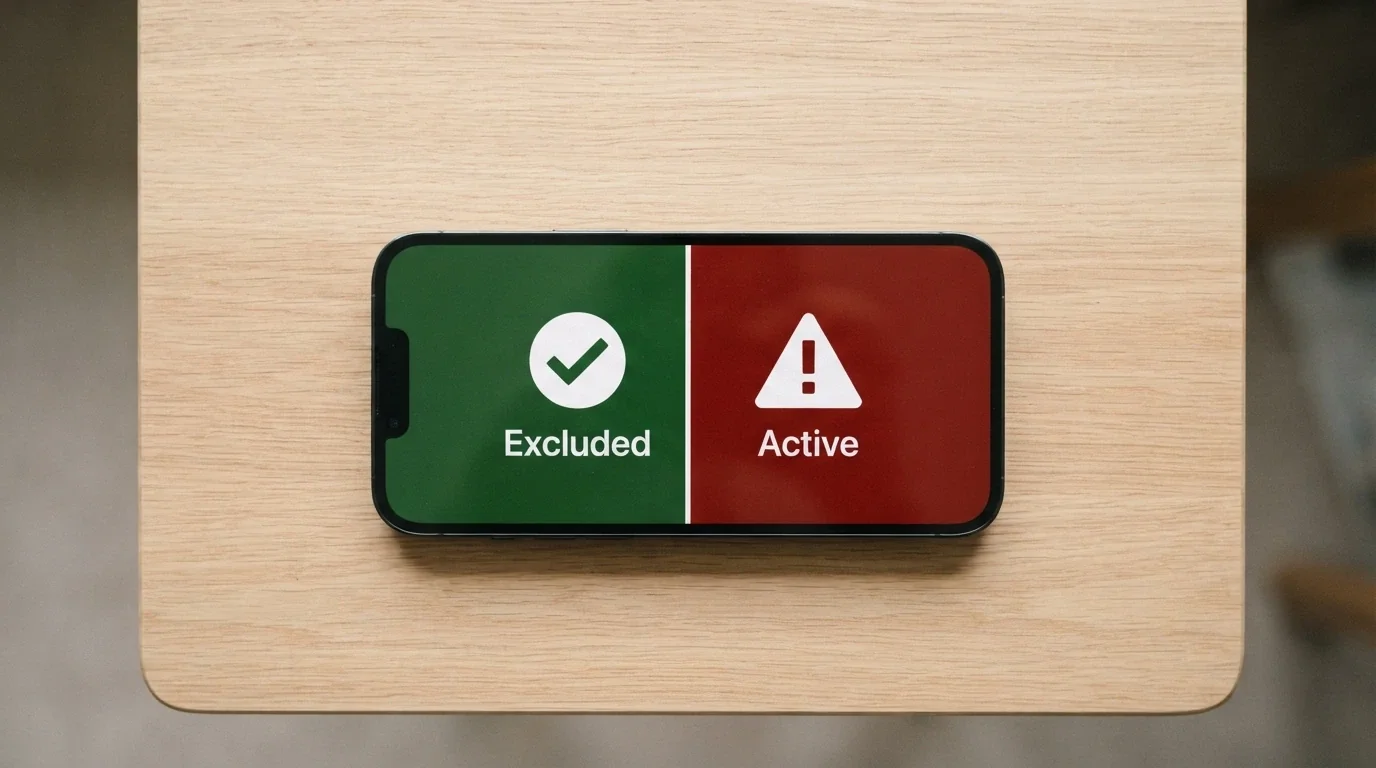 A split illustration: on the left, a phone showing a BetStop confirmation screen with a green tick; on the right, the same phone showing an offshore casino still accepting a deposit, with a red warning symbol.