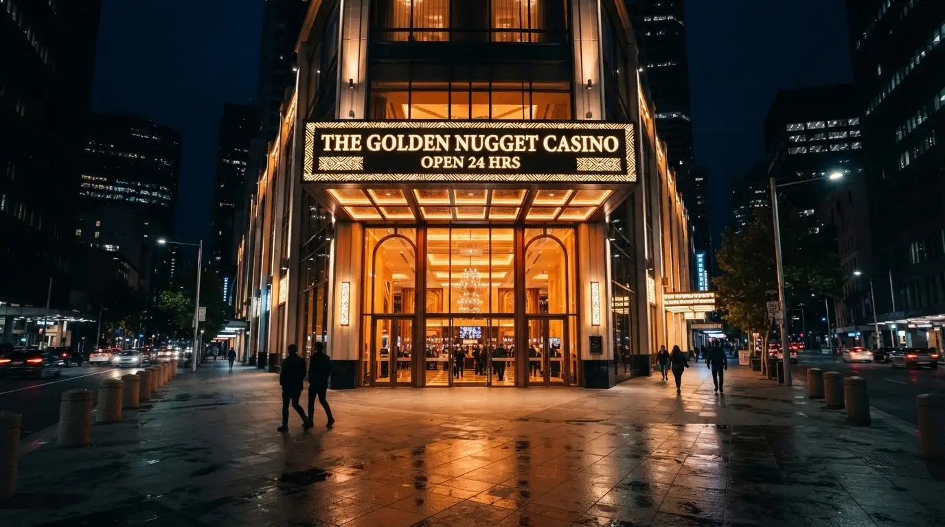 Casino Canberra exterior illuminated at night in the Canberra CBD