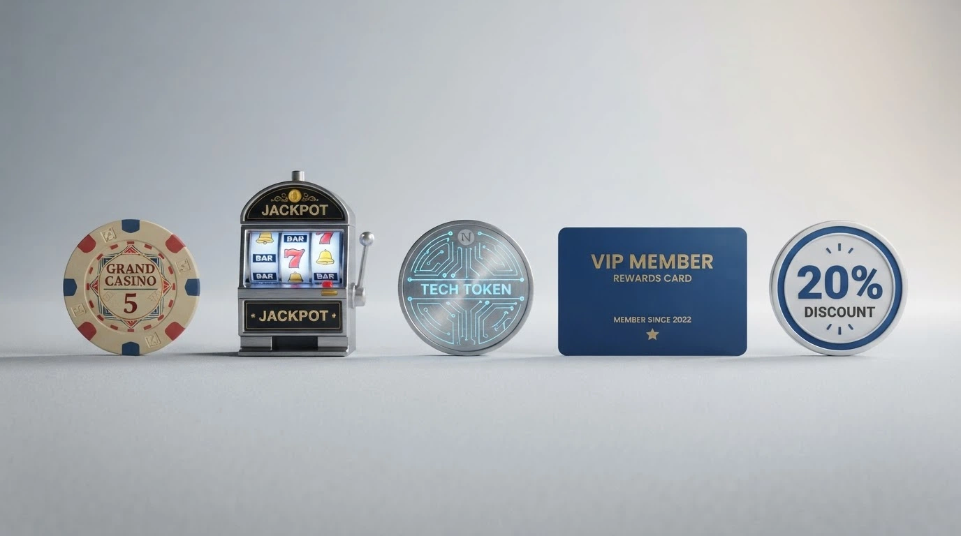 Five distinct icons or cards representing the five reload types — no-deposit chip, pokie free spins, crypto coin, PayID logo, and deposit-match percentage badge — arranged in a horizontal row
