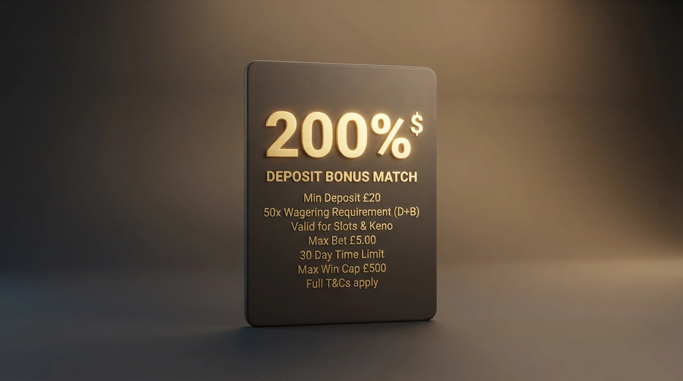 A welcome bonus promotional banner with the deposit match percentage displayed prominently and the terms-and-conditions link highlighted