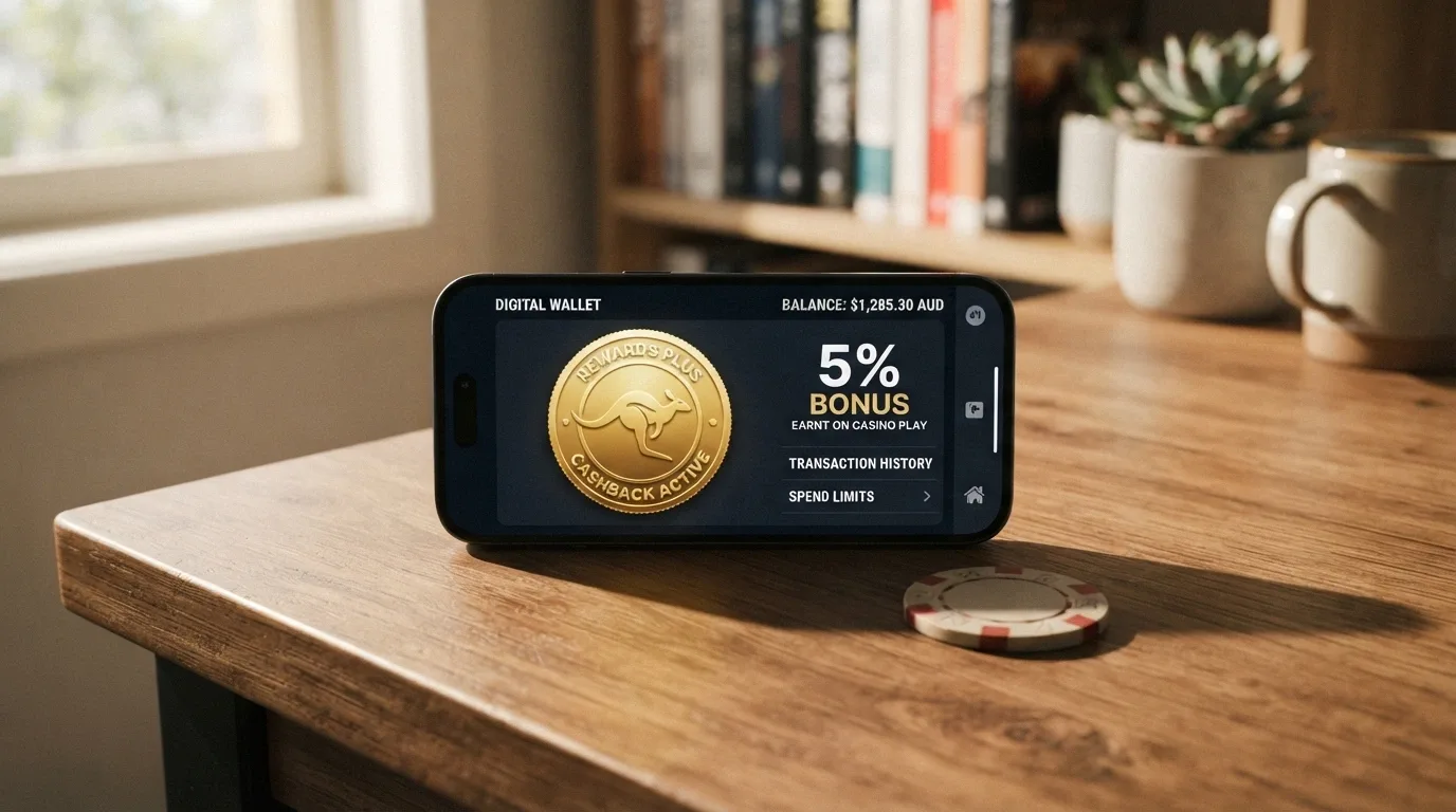 A digital wallet interface on a phone screen with Bitcoin and casino bonus icons side by side