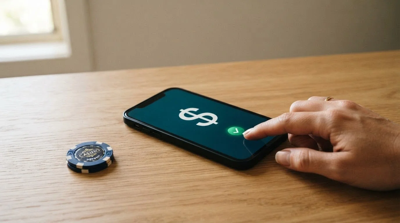 A digital wallet interface sending Ethereum to a casino platform with a transaction confirmation visible