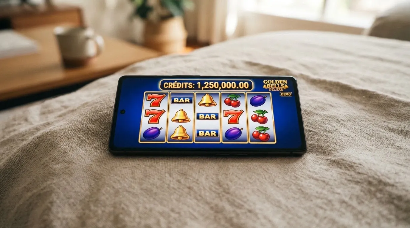a pokies game running in demo mode with a virtual-credit balance displayed
