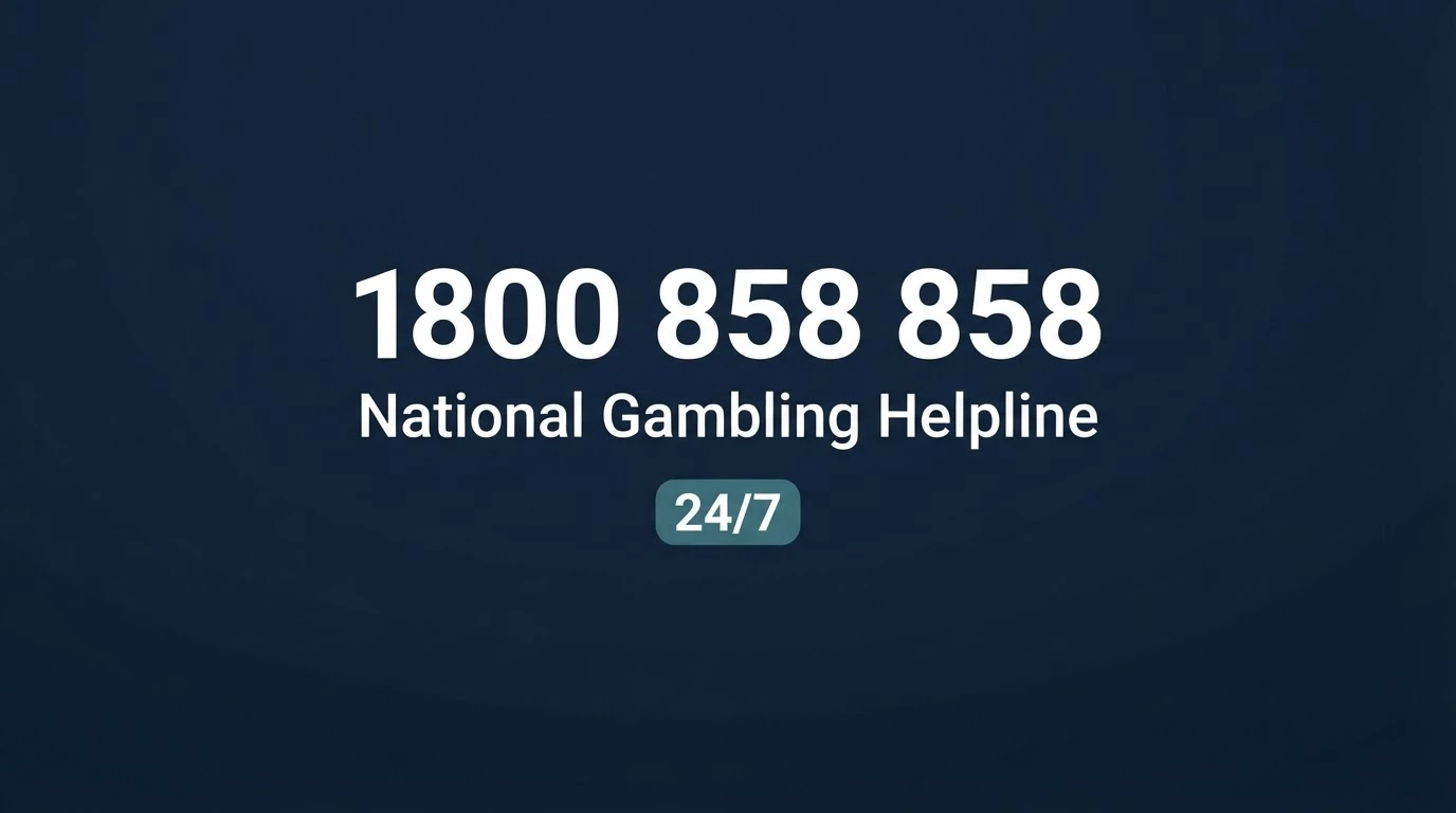 The number 1800 858 858 displayed prominently with the words National Gambling Helpline and a 24/7 badge