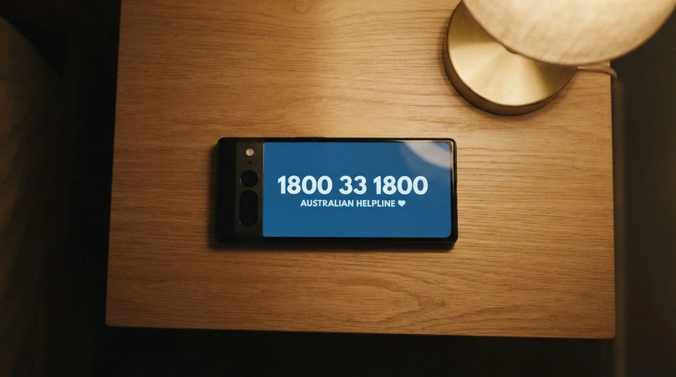 A phone screen displaying the number 1800 858 858 alongside the words Gambling Helpline