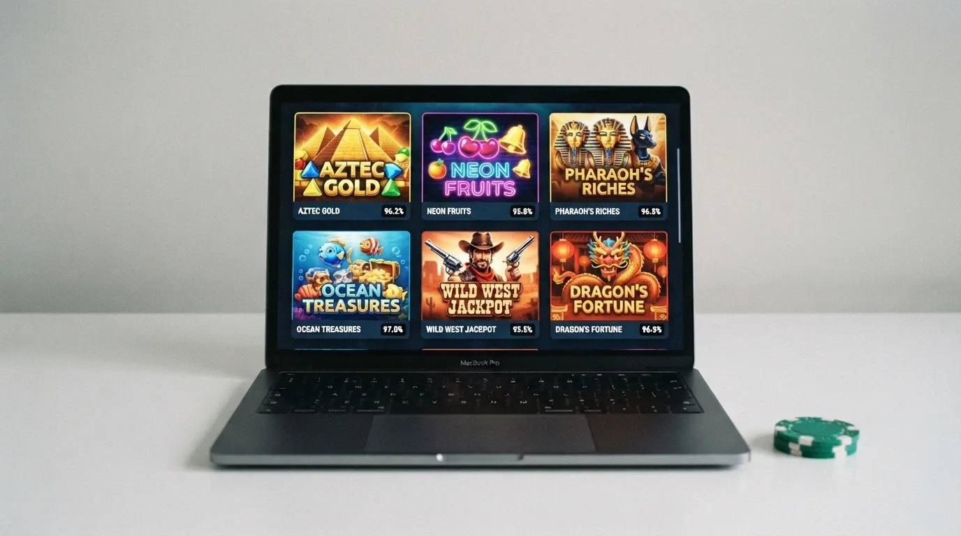 A grid of online pokie titles with RTP percentages displayed beside each game