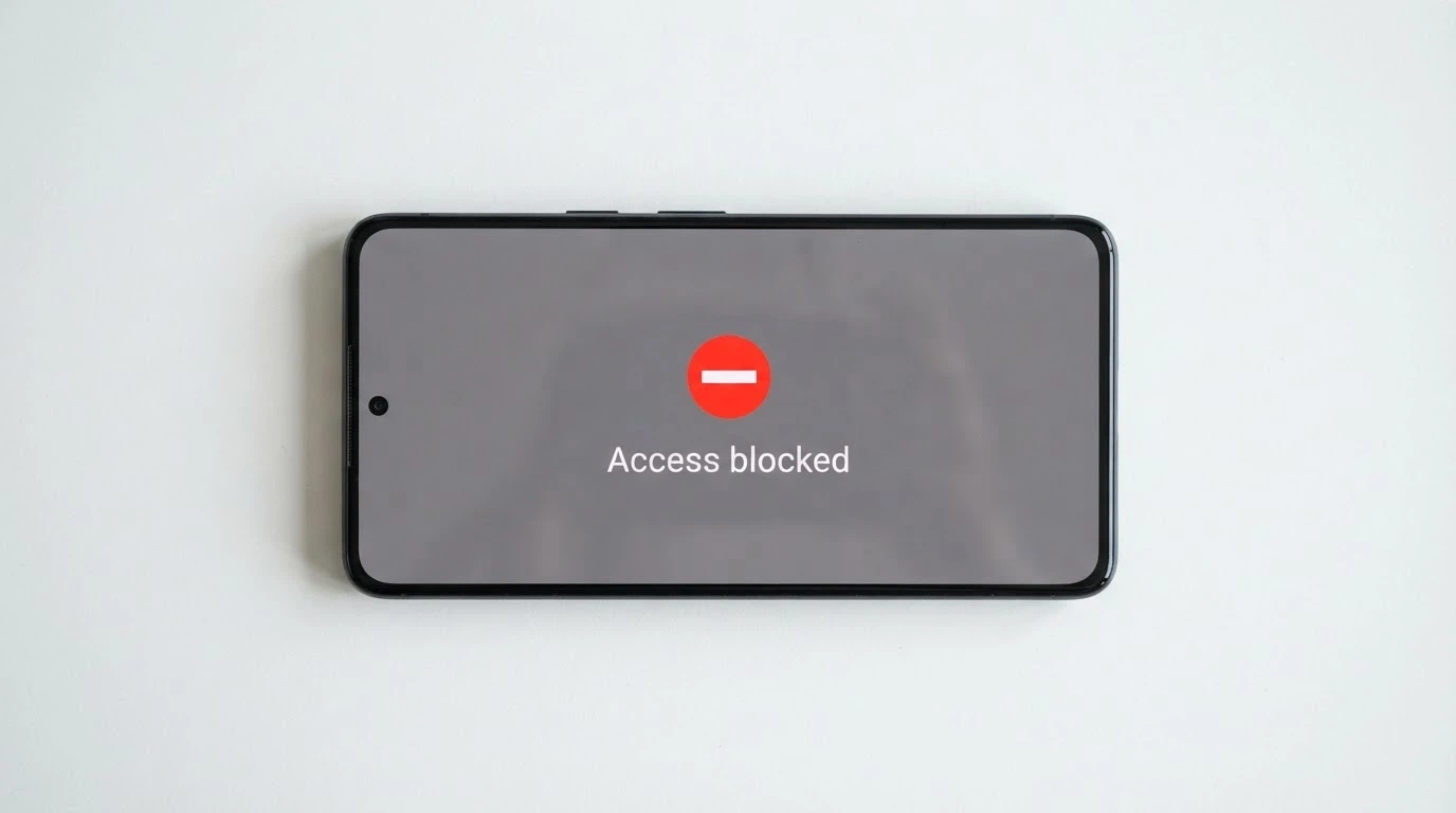 a blocked-website notice on a phone screen