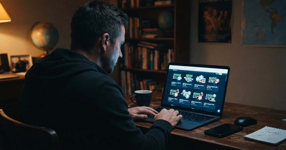 An Australian player looking at a screen displaying no-deposit bonus offers from offshore casino brands