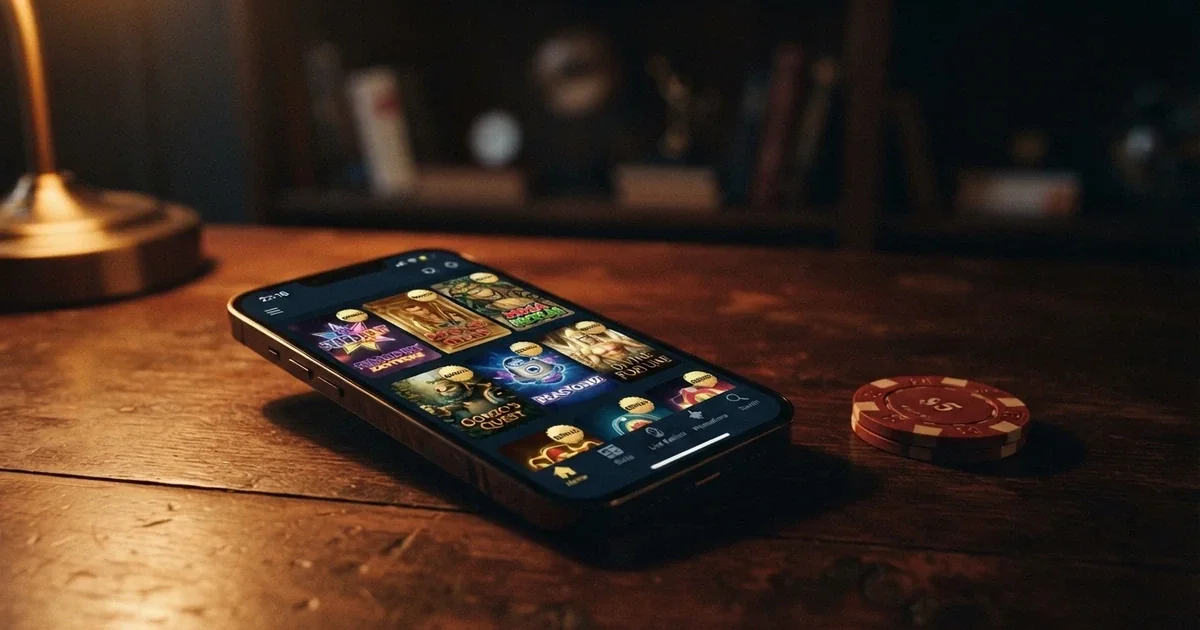 A smartphone showing a row of recently launched online casino home screens with a sign-up offer badge on each