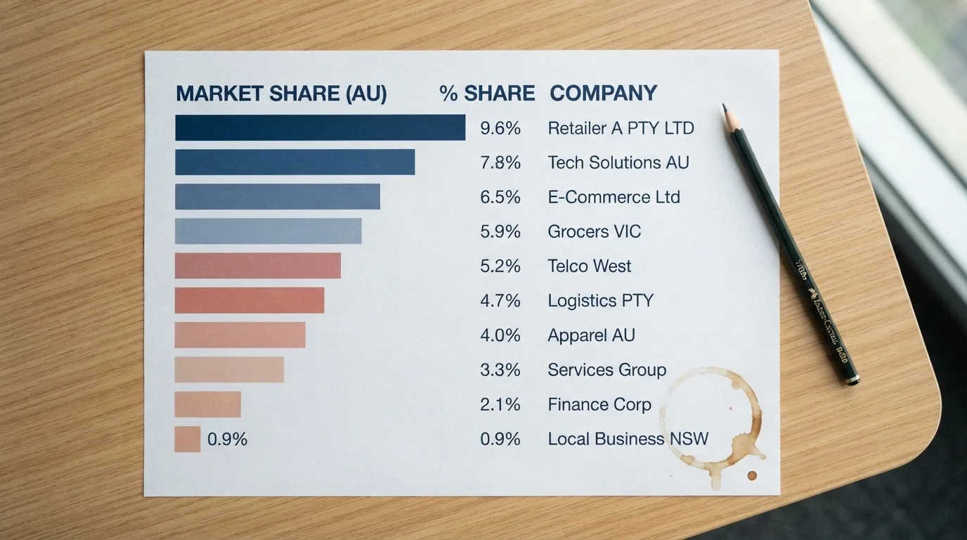 A comparison table showing casino names beside market-share percentages and licence-jurisdiction labels