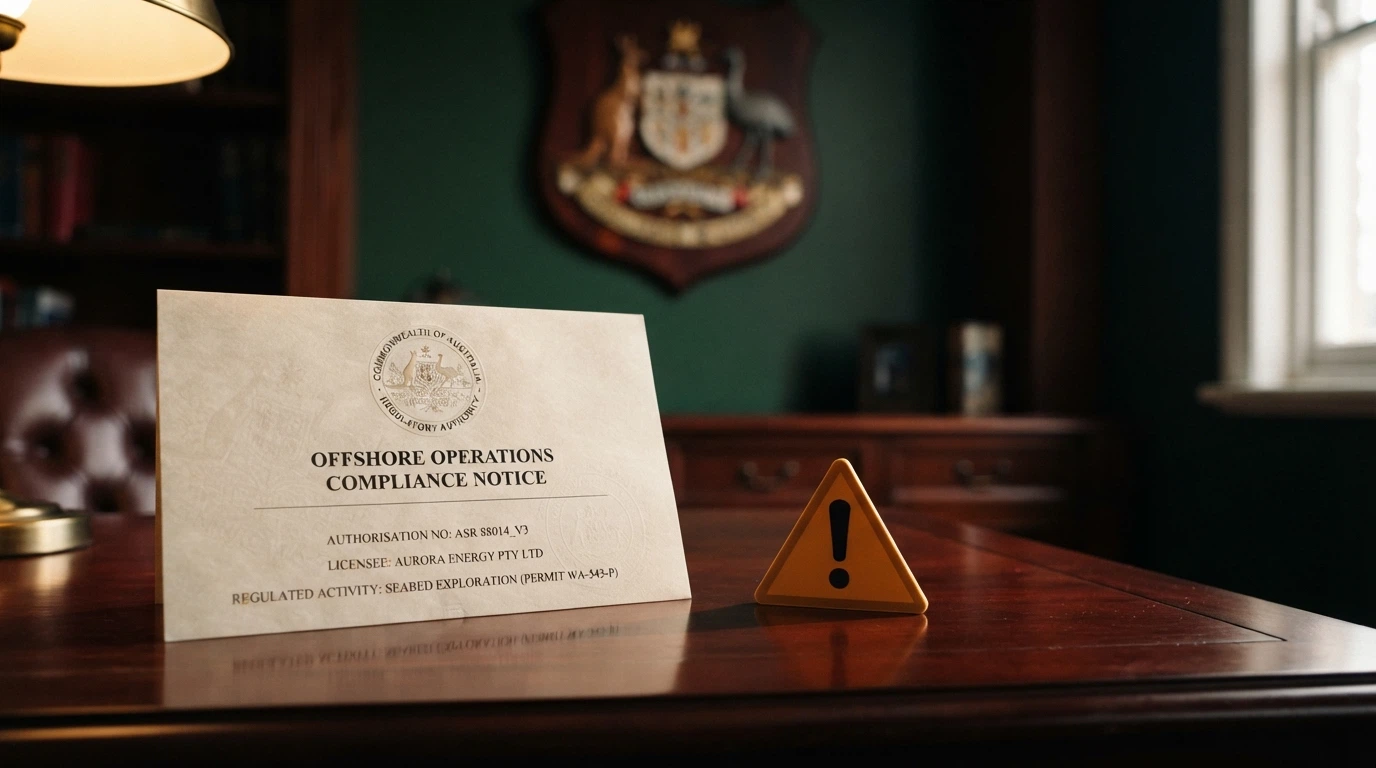 An official-looking licence certificate beside a warning icon and the Australian coat of arms