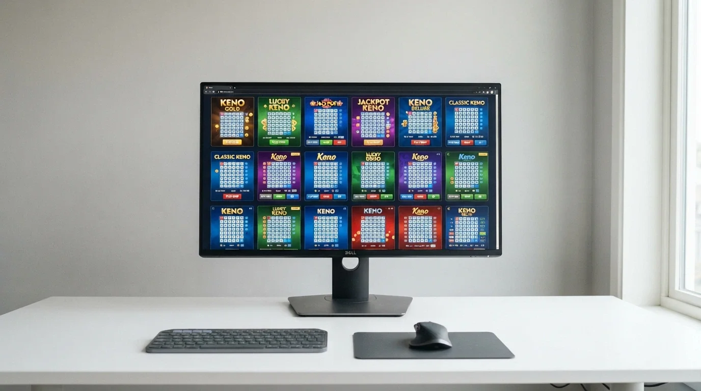 A desktop screen showing several casino homepages side by side with keno games visible on each