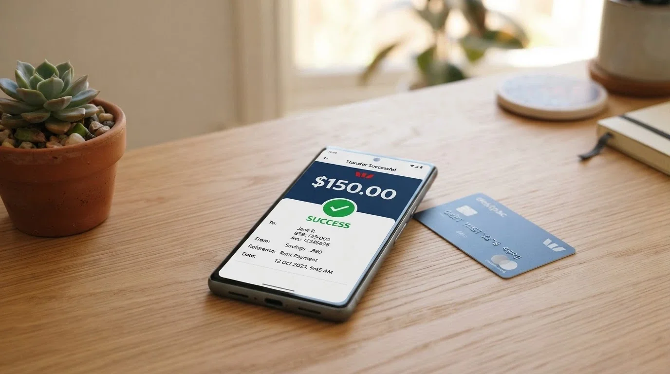 A smartphone screen showing a PayID transfer confirmation from an Australian bank account