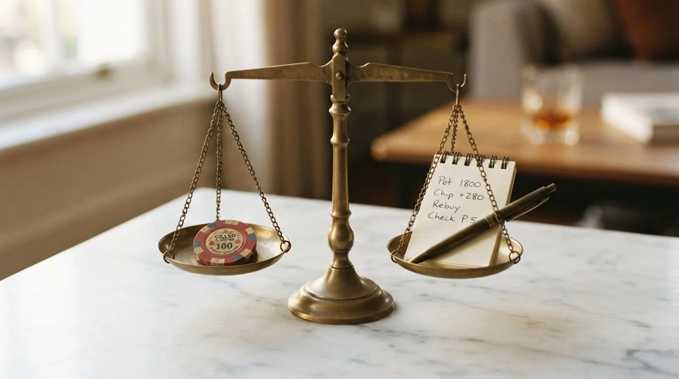 A balanced set of scales with a reload bonus chip on one side and a short list of considerations — wagering, legal risk, deposit limit — on the other